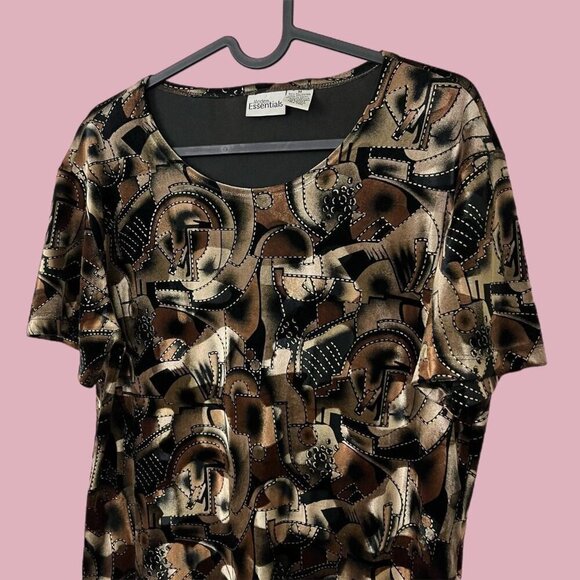 brown and black abstract geometric vintage 90s boho velvet top - Picture 3 of 8